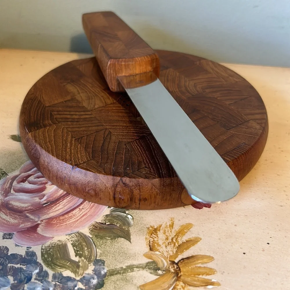 Dansk Vintage Mid Century Modern Wooden Cheese Board & Knife Set